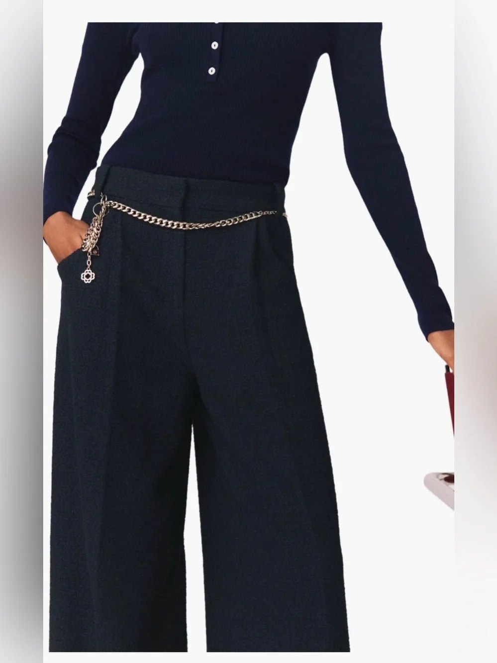 Maje Tweed trousers with chain‎ belt